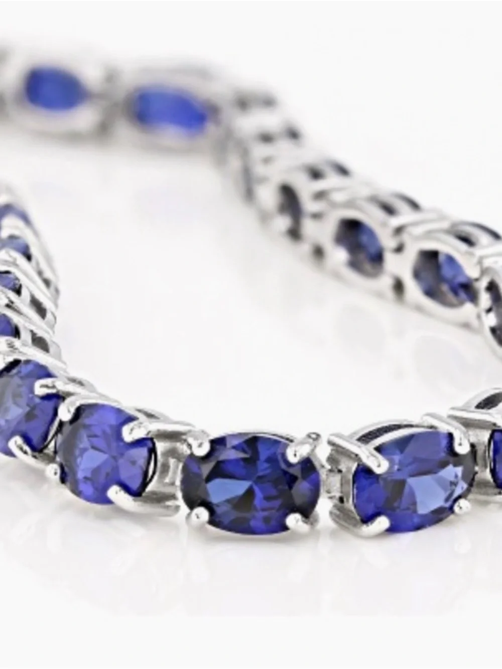 🌸JTV16-Blue Lab Created Sapphire Rhodium Over Sterling Silver Tennis Bracelet💎🛍️